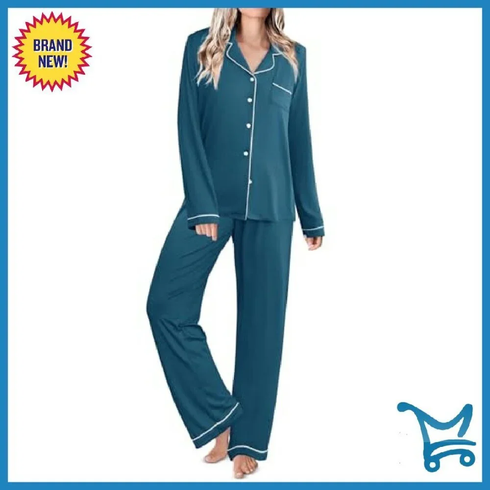 Soft Long Sleeve Pajama Set Polyester Spandex S-XXL Sleepwear